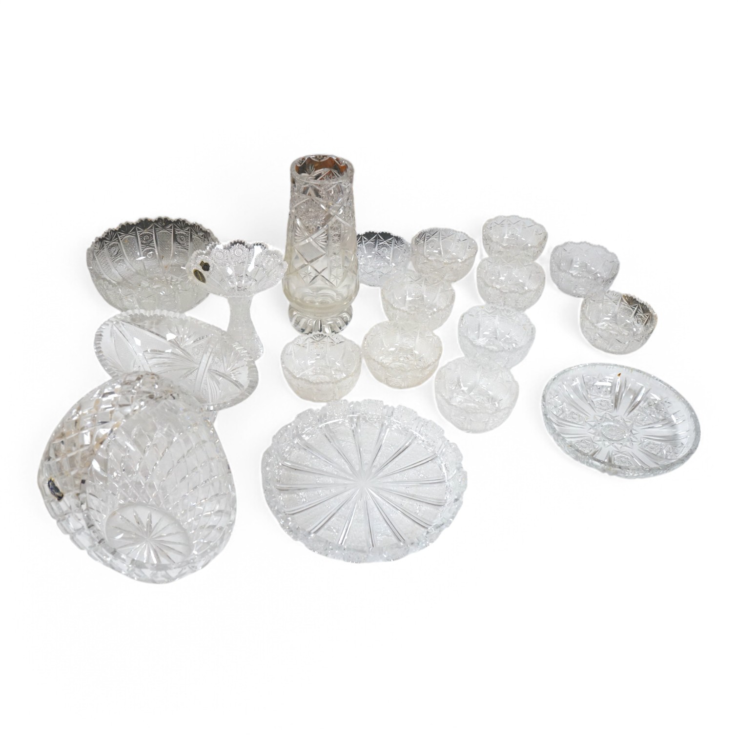 A quantity of Czech Bohemia cut crystal and other glassware, largest 26cm high. Condition - fair/good